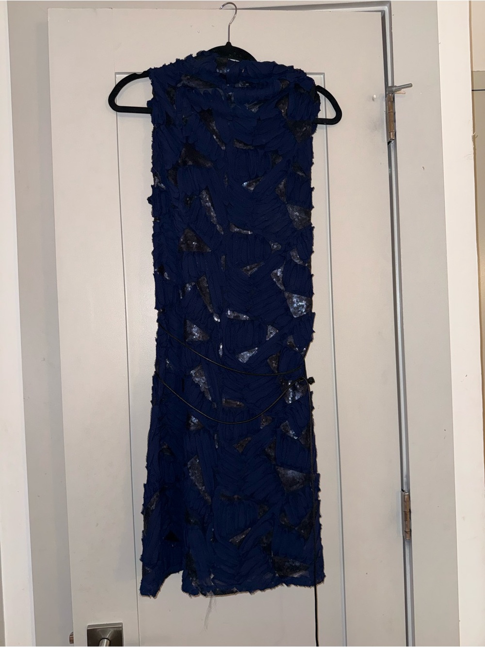 Lola & Sophie Navy Blue Sleeveless Midi Dress with Sequin Insets
